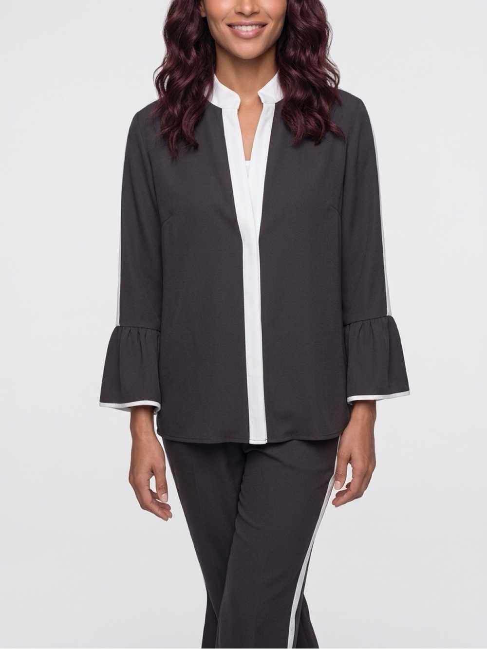 Women's Black Contrast-Trim Tunic Blouse